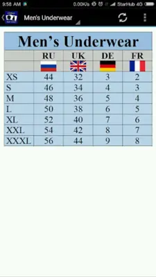 Clothes, Bra, Socks Size Chart android App screenshot 2