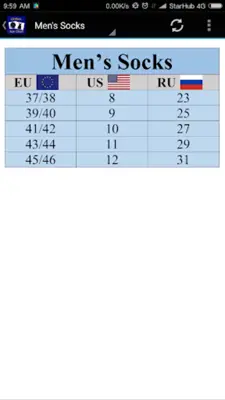 Clothes, Bra, Socks Size Chart android App screenshot 3