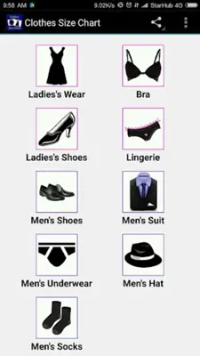 Clothes, Bra, Socks Size Chart android App screenshot 6